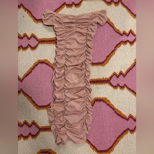 Blush Pink Ruched Off the Shoulder Midi Dress